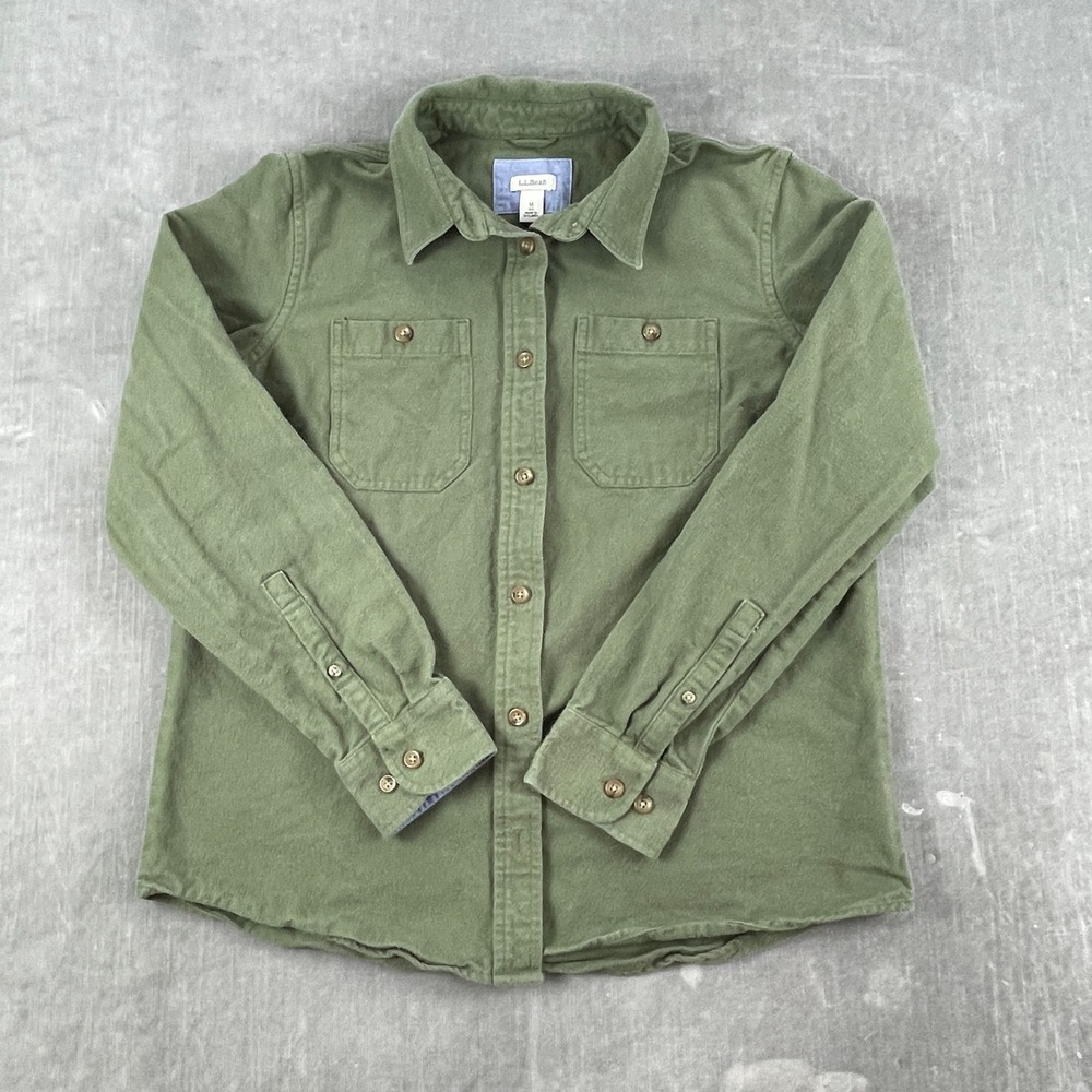 L.L.Bean Kids M Green Button Up Flannel Shirt Long Sleeve Cotton 503744